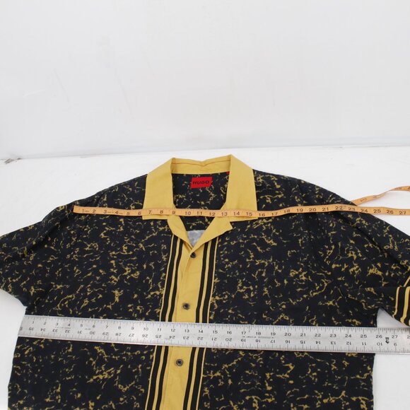 Hugo boss Shirt Men Medium Yellow Black oversized casual print Cotton Blend camp - Picture 15 of 15